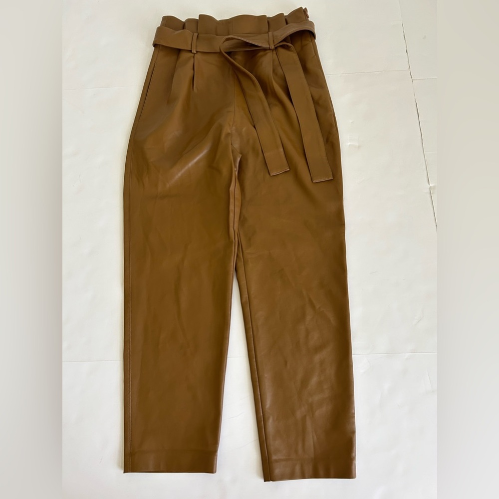 Amanda Uprichard Tessi Cropped Faux-Leather Paperbag-Waist Pants S